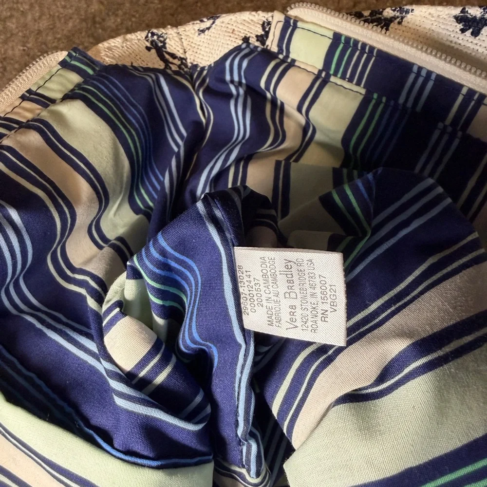 Vera Bradley Straw Tote Bag Adrift Coral Blue Pattern Interior Pockets - Picture 5 of 5